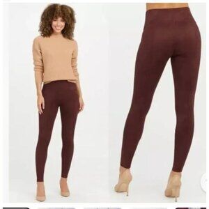 Spanx Womens Burgundy faux suede Leggings size medium slimming